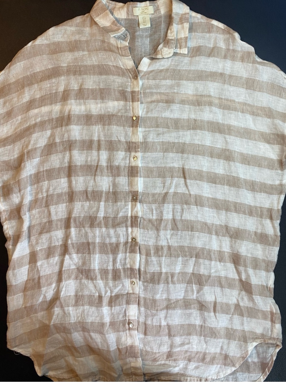 Lightweight Linen Button-Up Shirt in Beige Stripe